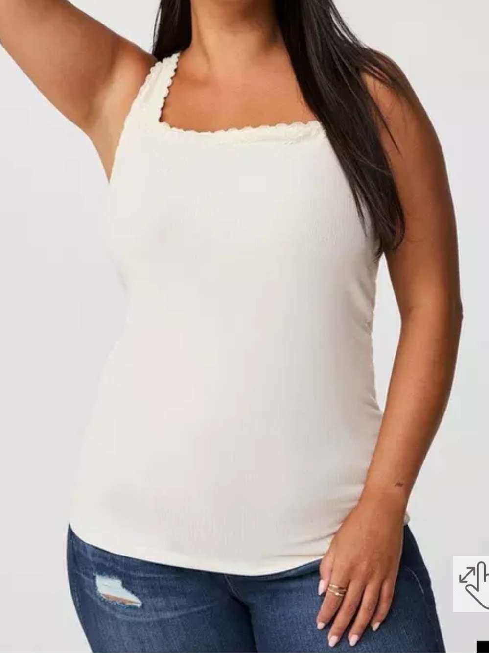 Torrid Super Soft Rib Square Neck Lace Tank Top Ivory Size 3 3X NWT